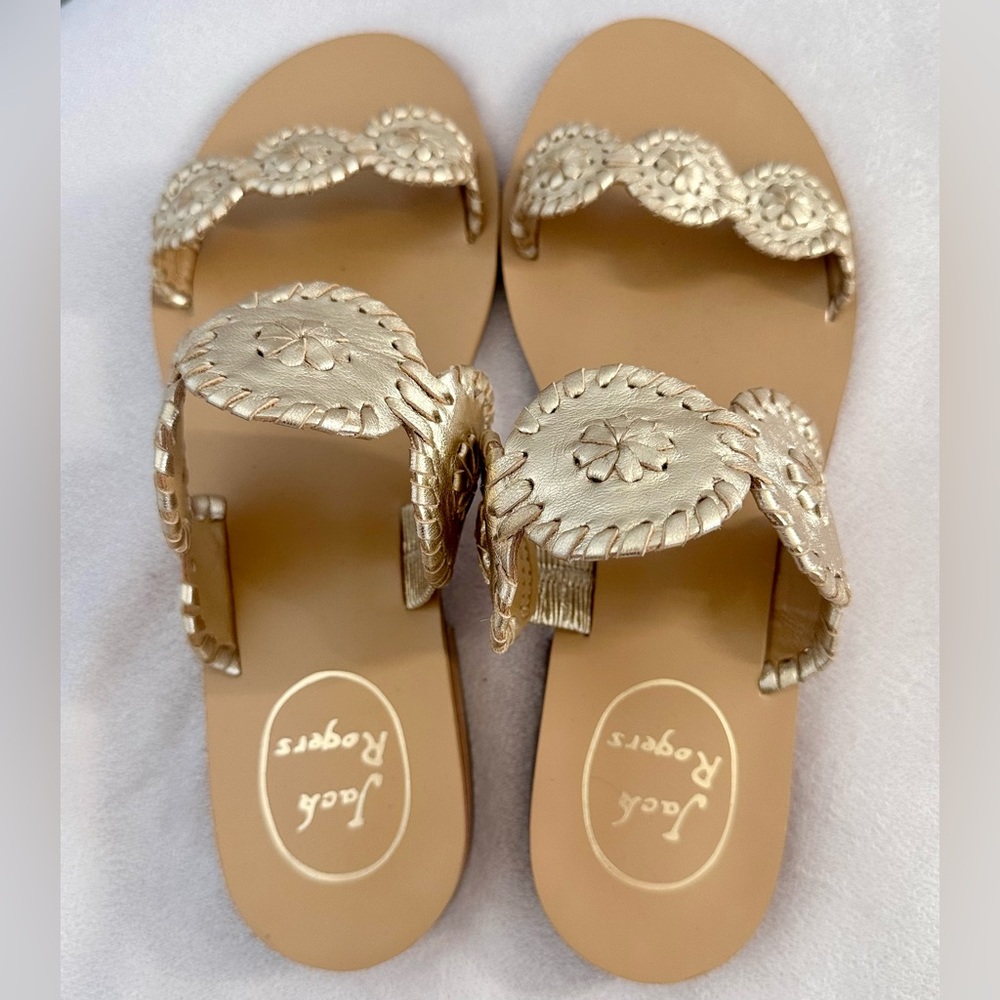 Jack Rogers Women’s Gold Lauren Leather slide Sandals